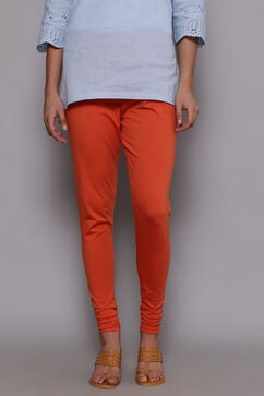 Orange Cotton Lycra Knitted Churidar image number 0