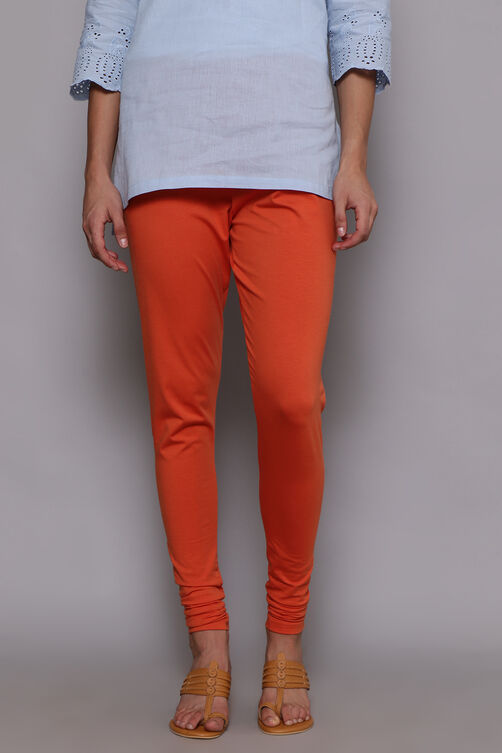 Orange Cotton Lycra Knitted Churidar image number 0