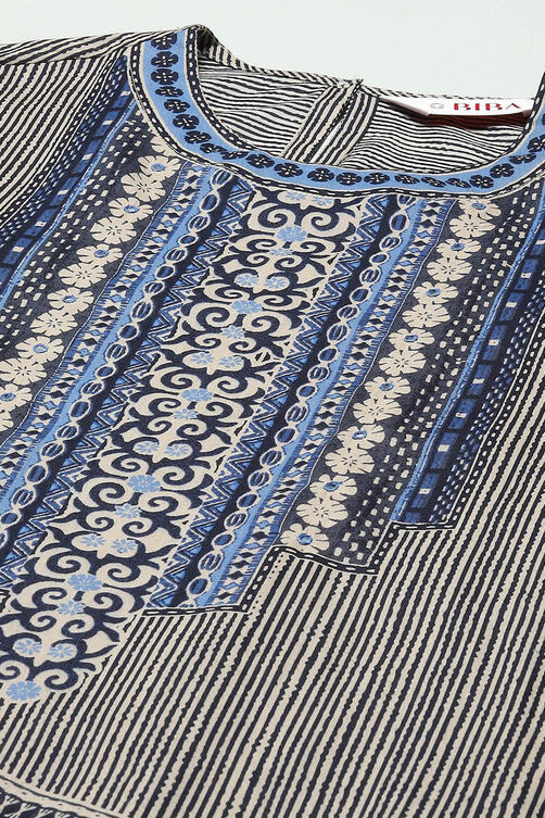 Blue Cotton Straight Suit Set image number 1