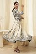 White and Black Cotton Printed Anarkali Kurta Set