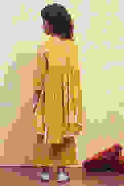 Yellow Cotton Floral Gathered Suit Set image number 4