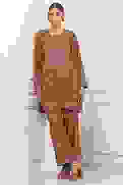 Ochre Yellow Polyester Printed Kurta Pants Set image number 0