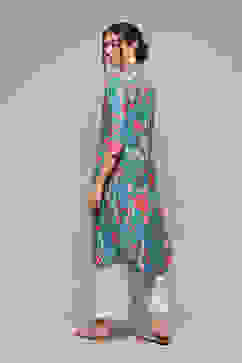 Teal LIVA Straight Printed Kurta image number 5