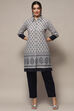 Blue Cotton Unstitched Suit set image number 1