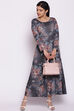 Dark Grey Floral Winter Printed Dress image number 2