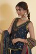 Blue Viscose Silk Floral Printed Peplum Lehenga Set image number 1