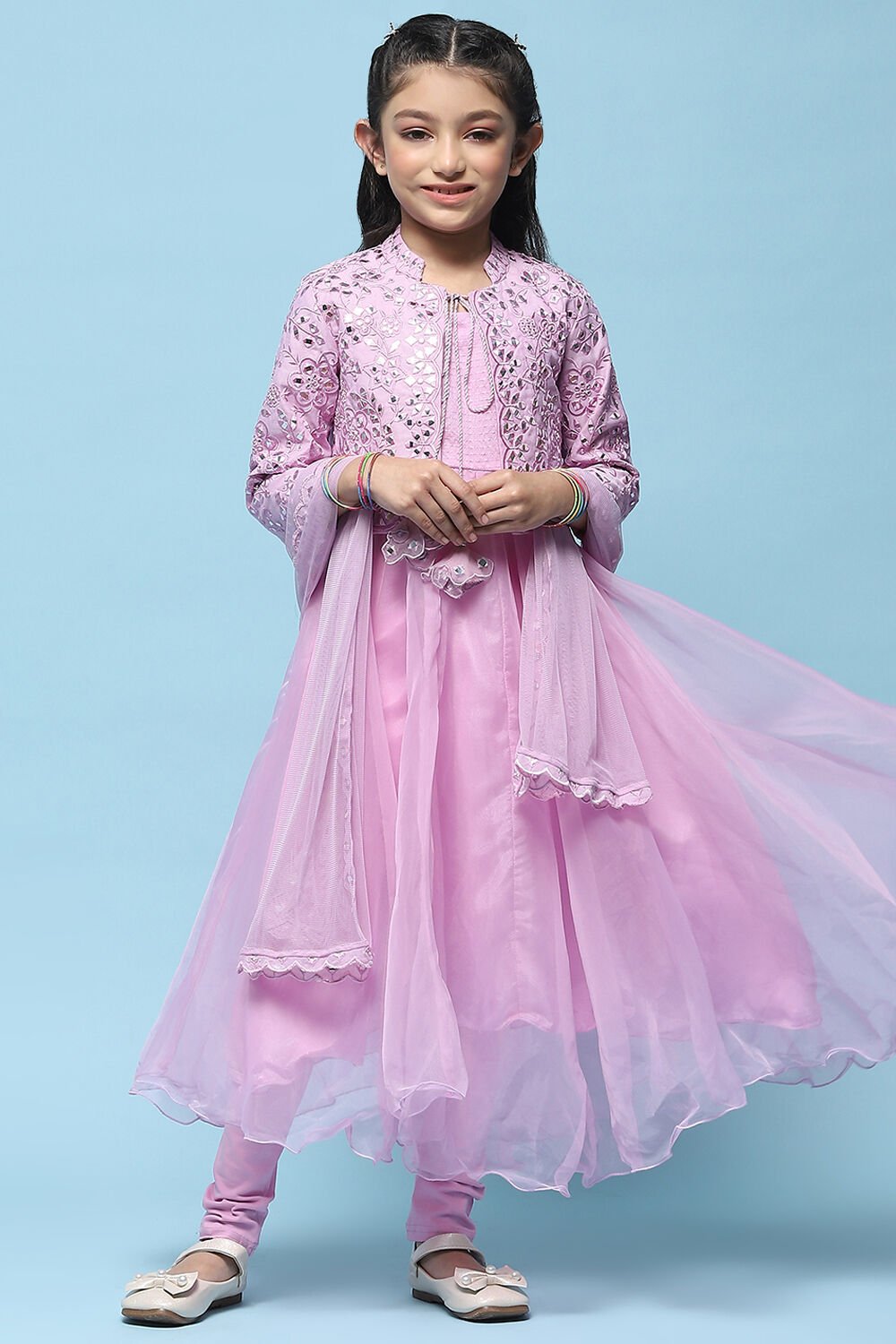 Buy Lilac Cotton Blend Flared Kurta Churidar Suit Set Suit Set