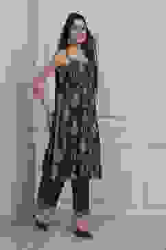 Indigo Cotton Printed Strappy Straight Kurta Set image number 4