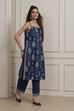 Indigo Cotton Printed Strappy Straight Kurta Set image number 4