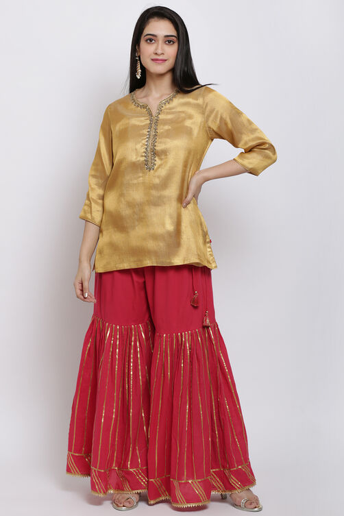 Golden Poly Metallic Yarndyed Kurti image number 5