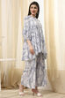 Off-White-Blue Cotton Straight Fusion Set image number 3