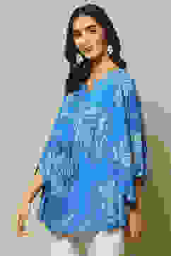 Blue LIVA Straight Printed Top image number 3