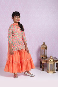 Peach Cotton Straight Kurta Sharara Suit Set image number 5