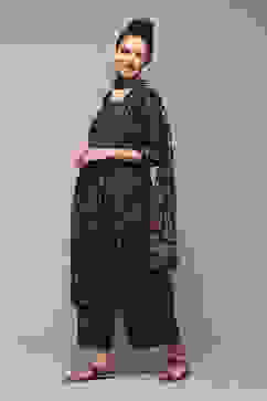 Navy Poly Cotton Layered Kurta Palazzo Suit Set image number 6