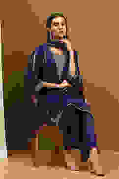 Purple Embroidered Straight Suit Set image number 0