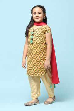 Mustard Cotton Straight Printed Kurta Salwar Suit Set image number 4