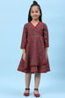 Green & Maroon Silk Front Open Printed Dress image number 0