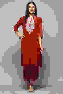 Blue & Rust LIVA Straight Printed 2 Piece Set image number 3