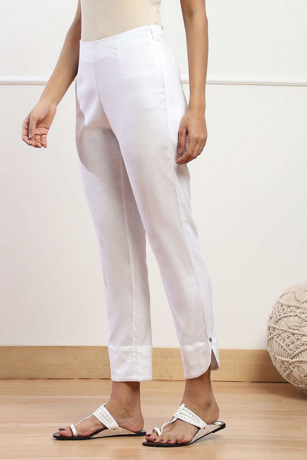 Beige Viscose Lycra Solid Pant image number 2