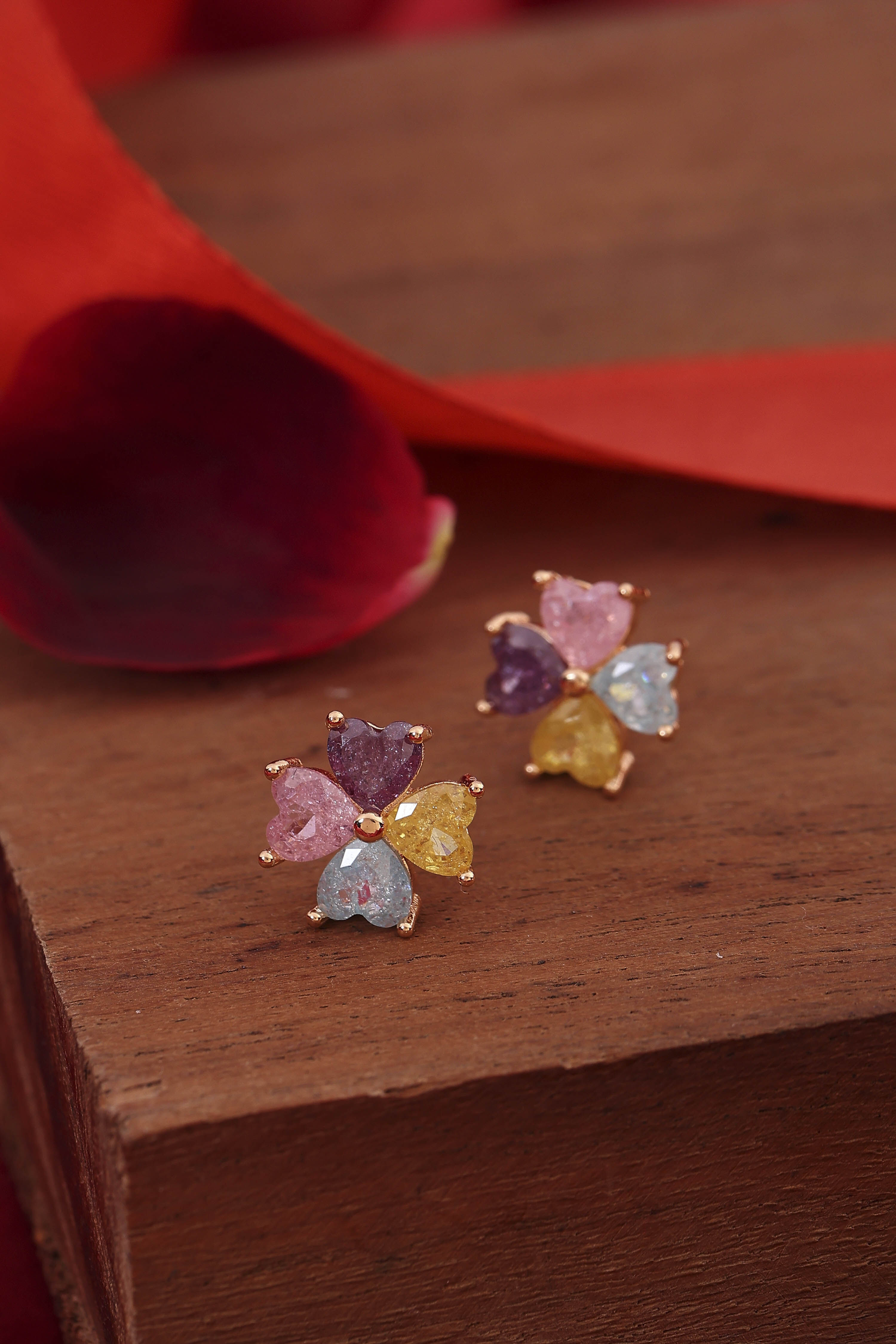 Multicolour Gold Plated Brass Floral Stud Earrings image number 0