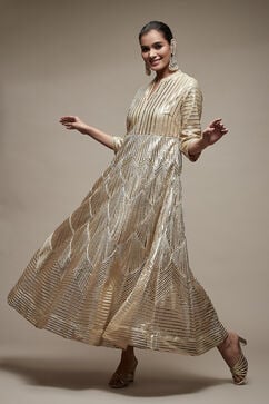 Gold Nylon Flared Cocktail Gown image number 0