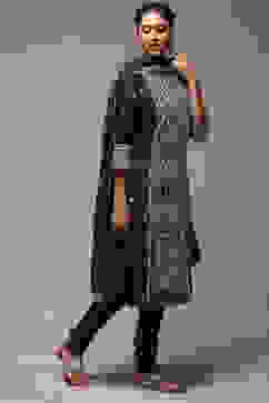 Navy Blue Cotton Blend Straight Kurta Churidar Suit Set image number 6