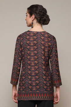 Black Polyester Straight Printed Kurti image number 4