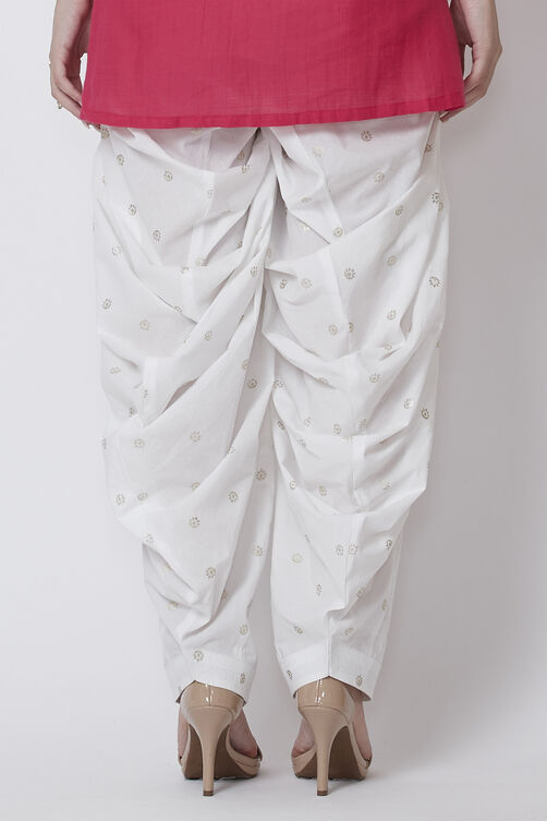 Off White Cotton Solid Salwar image number 4