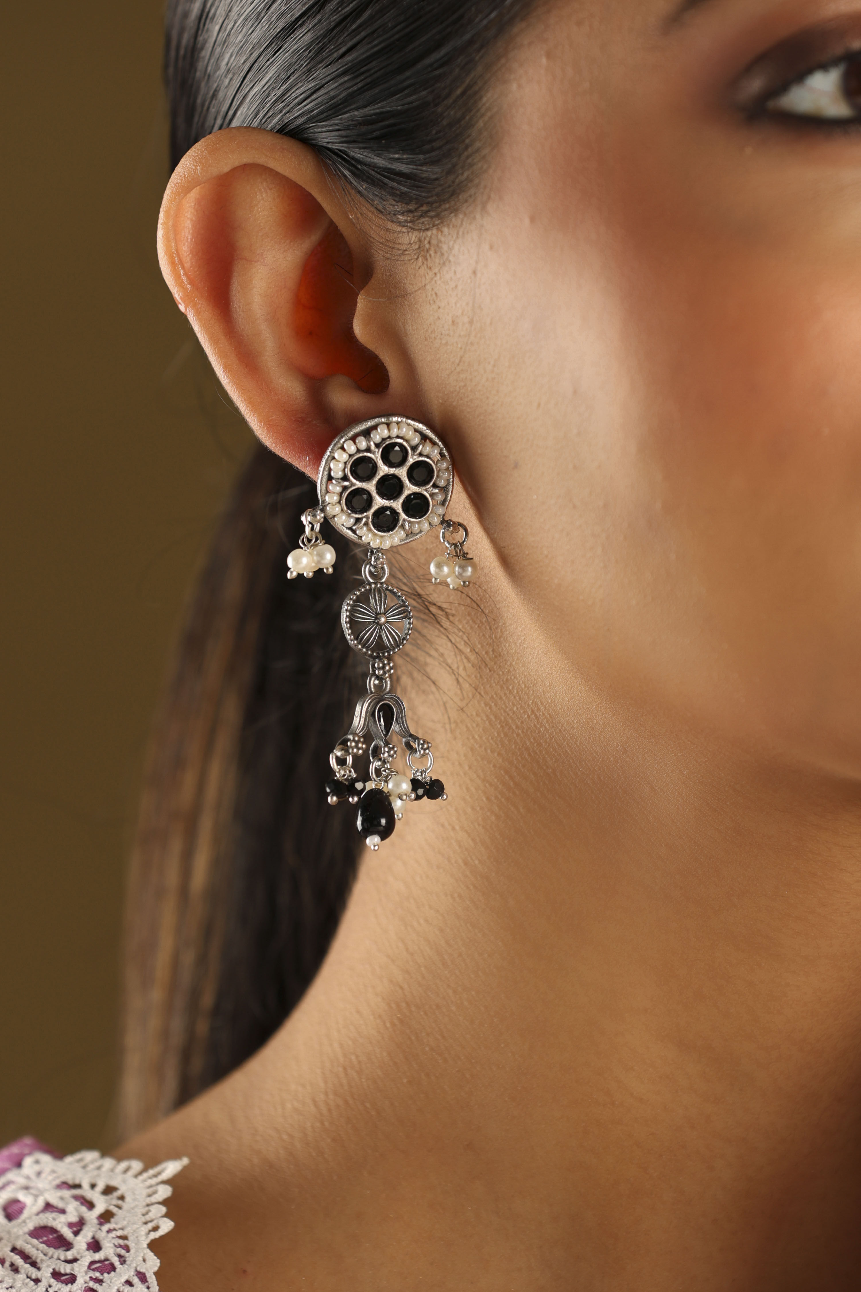 Green Black Brass Drop & Danglers image number 1