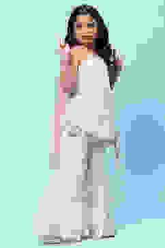 Cream Cotton Floral Embroidered Strappy Suit Set image number 6