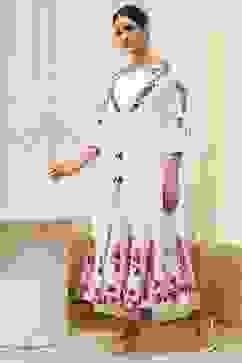 Off-White and Red Anarkali Fusion Set image number 3