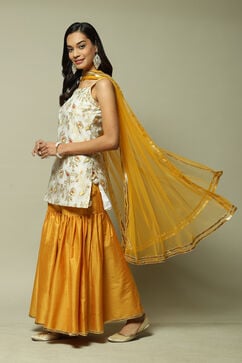 Off White Yellow Straight Sharara Kurta Garara Suit Set image number 1