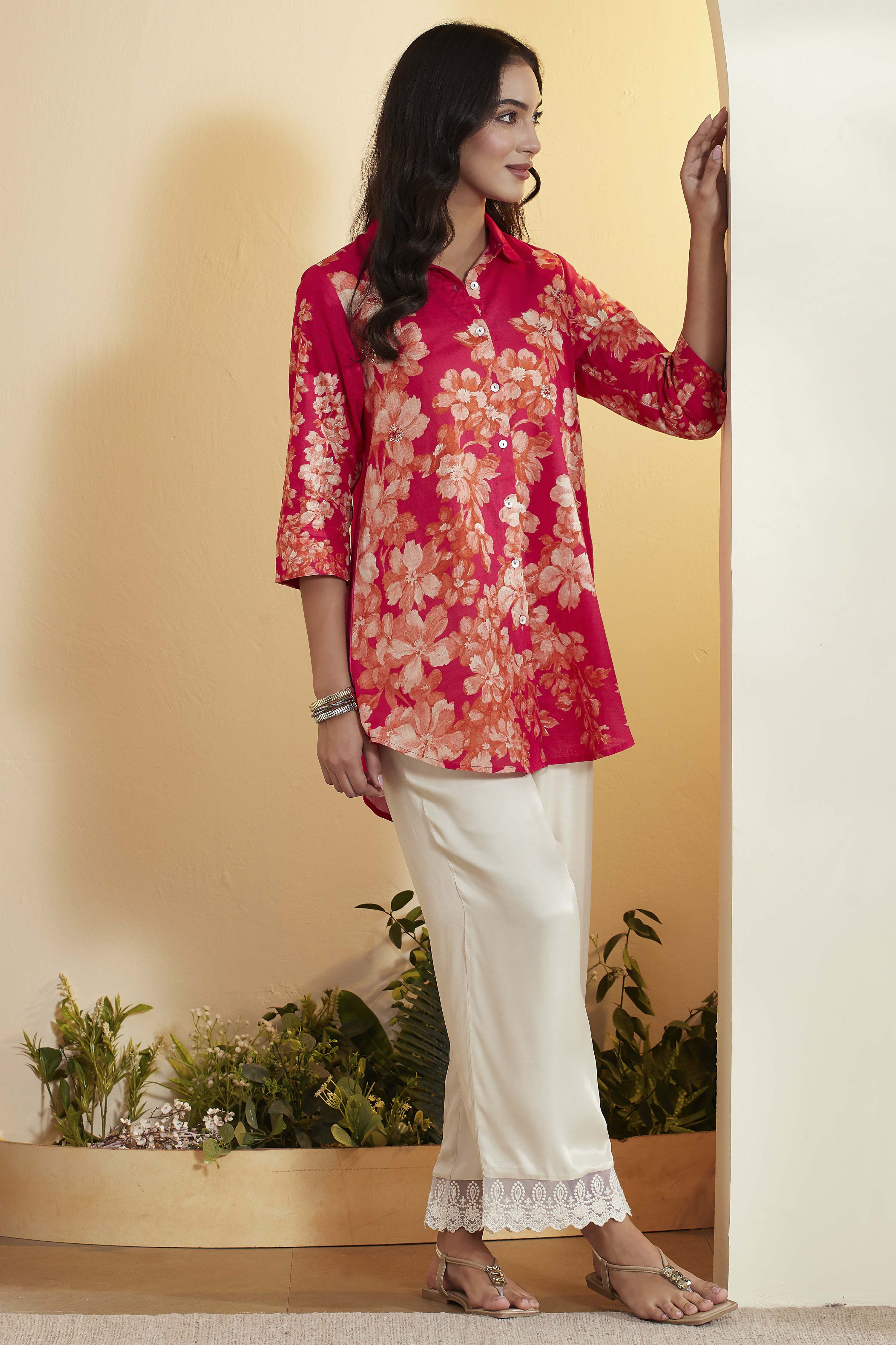 Off-White Viscose Rayon Solid Straight Palazzo image number 0