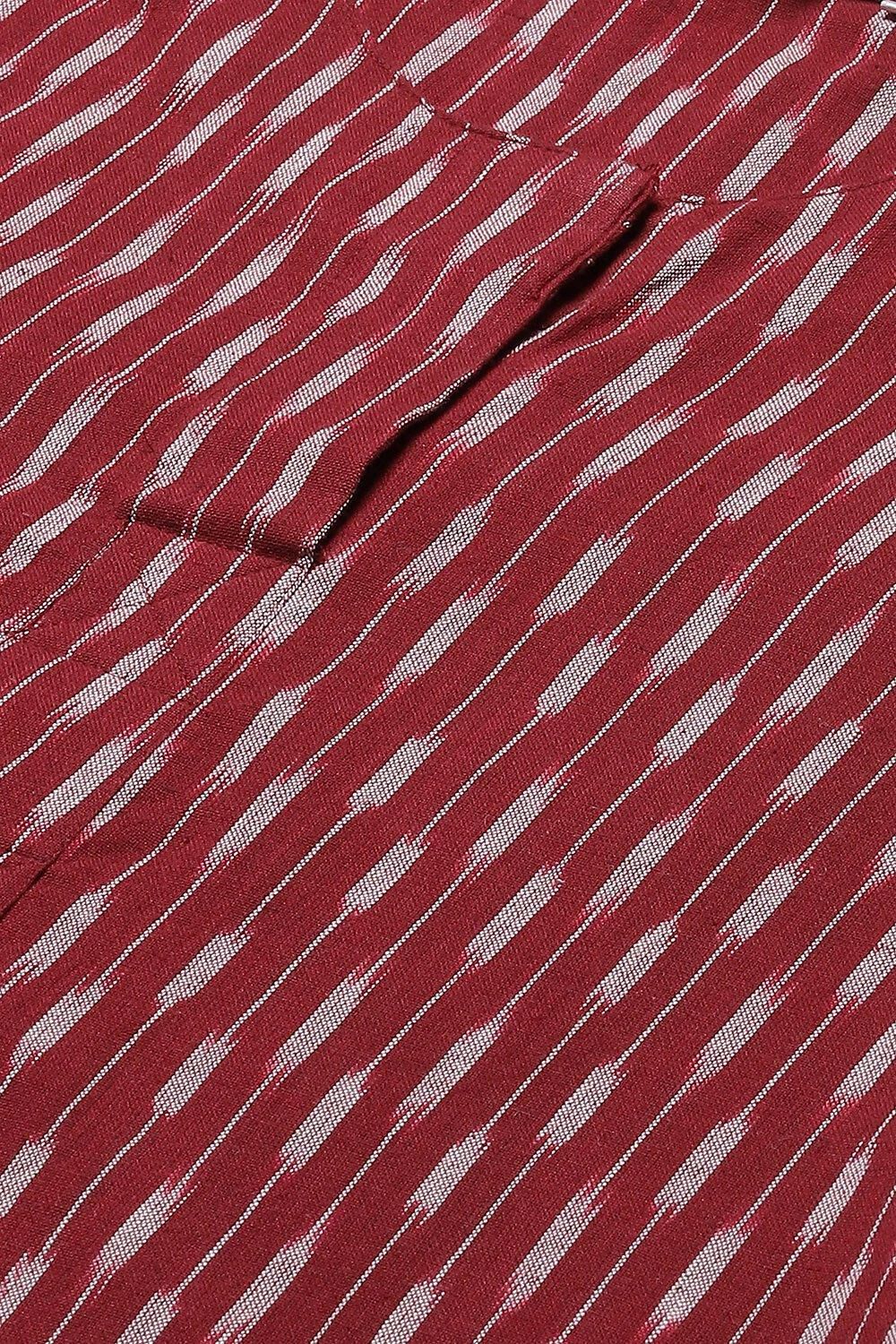 Maroon Cotton IKAT Straight Yarndyed Kurta image number 1