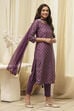 Dark Navy Art Silk Straight Kurta Slim Pants Suit Set image number 5