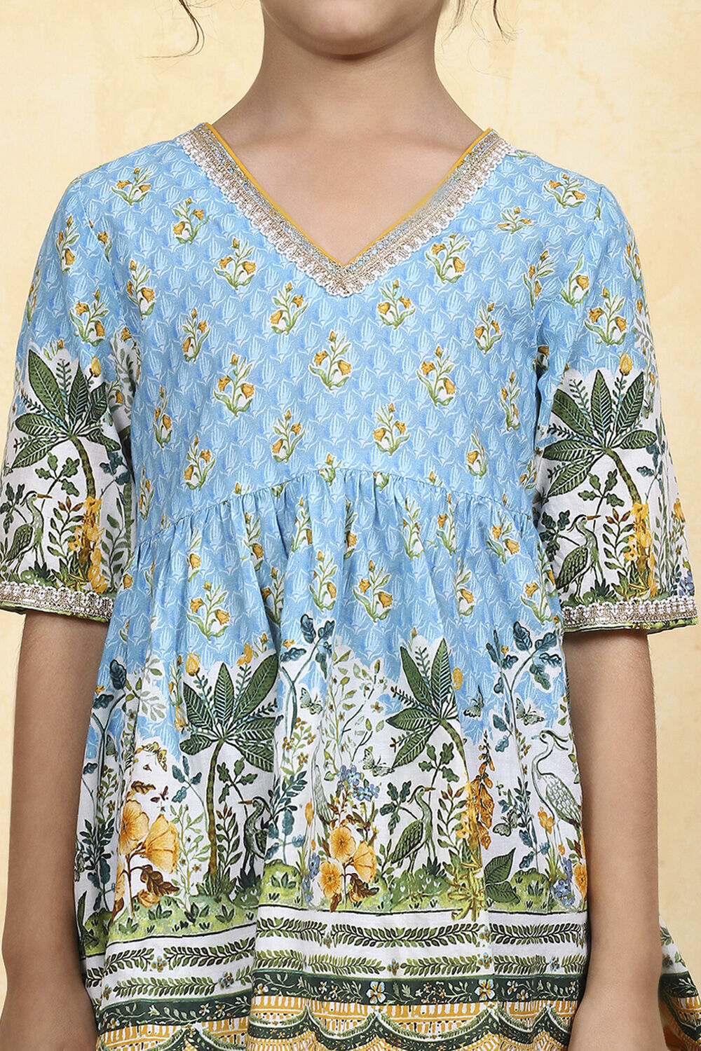 Blue Cotton Printed Straight Sharara Suit Set image number 1