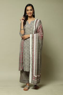 Grey Modal A-Line Kurta Palazzo Suit Set image number 1