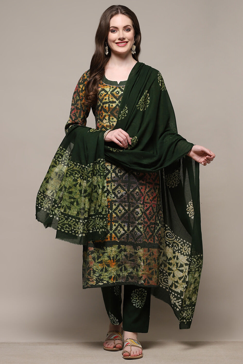 Blue Cotton Tie and Dye Unstitched Suit Set image number 1