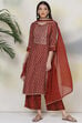 Terracotta Red Art Silk Straight Kurta Palazzo Suit Set