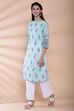 Turquoise Cotton Straight Kurta image number 2