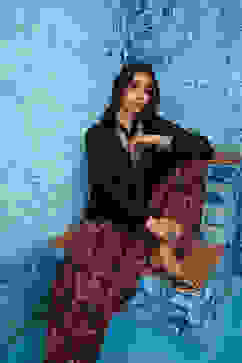 Black Rayon Asymmetric Kurta Set image number 7