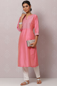 Fuchsia Straight Nylon Viscose Kurta image number 3