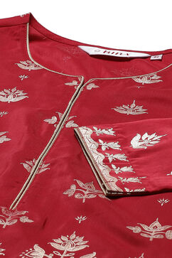 Red Art Silk Straight Printed Kurta image number 1