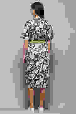 Dark Green Pure Cotton Floral Printed Straight Dress image number 3