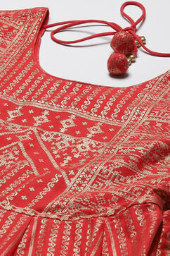 Red Cotton Anarkali Kurta Churidar Suit Set image number 2