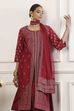 Maroon Polyester Straight Suit Set image number 1