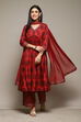 Teracotta Viscose Gathered Kurta Palazzo Suit Set image number 0