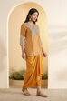 Orange Silk Tissue Embroidered Kurta with Drape Skirt image number 3