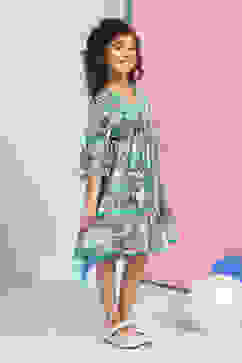 Green Printed Gathered Flared Dress image number 4