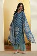 Teal Floral Printed Poly Linen Kurta Set image number 3